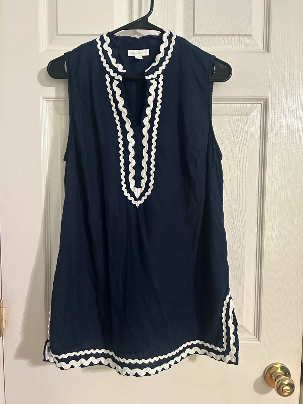 Charter Club Navy Sleeveless Tunic with White Rickrack Trim